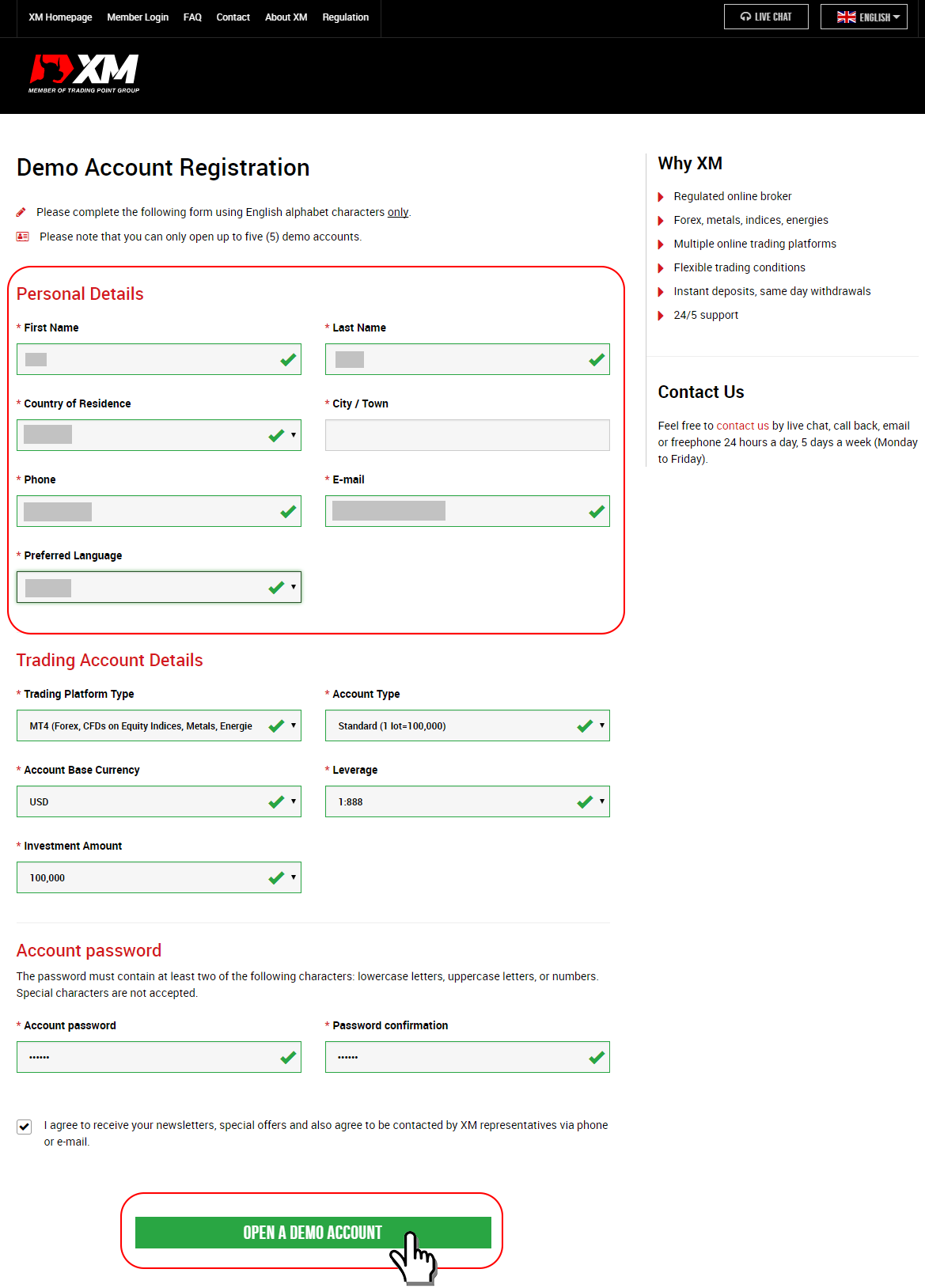 Register trading demo account