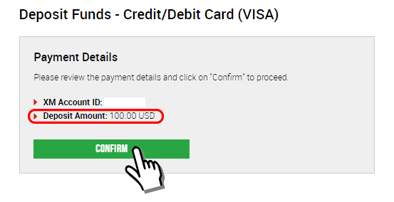 deposit to XM Group by credit card/debit card (visa)