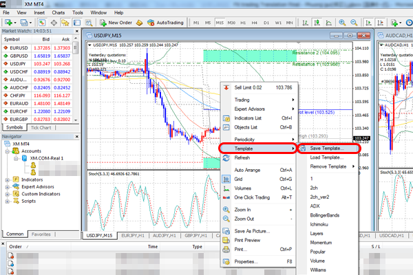 copy customized chart settings to another chart