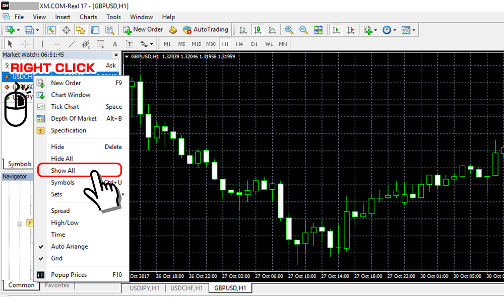 Show all currency pairs on XM MT4