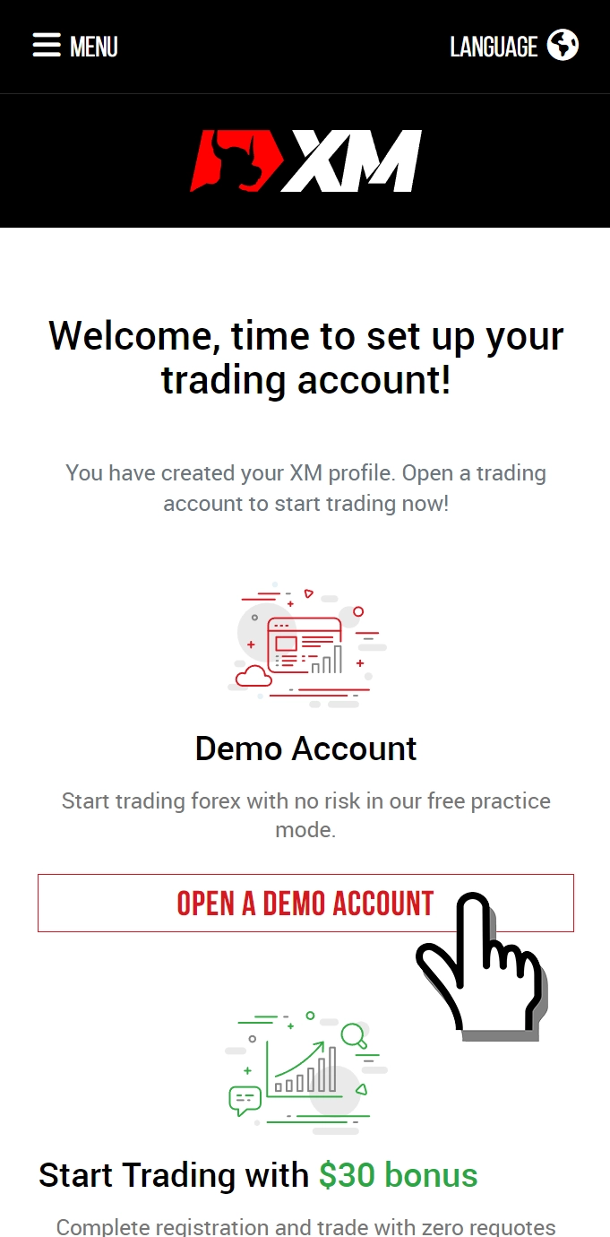 Click on the OPEN A DEMO ACCOUNT button
